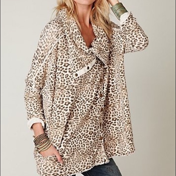 Free People Leopard Print Snap Sweatshirt Cardigan - Picture 1 of 8